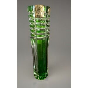 Vintage 6" CAESAR CRYSTAL Bohemiae Czech Green bud Vase Hand Cut
